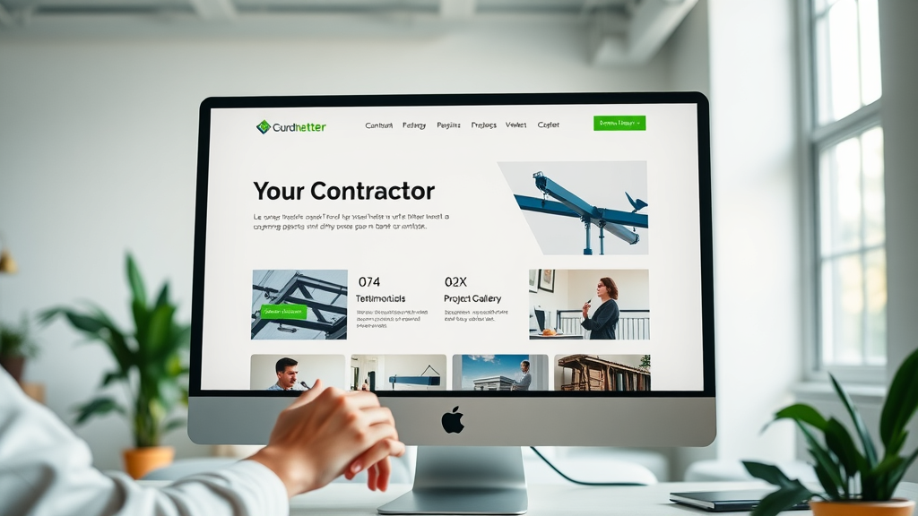 Modern contractor website layout with project gallery and testimonials for lead generation.